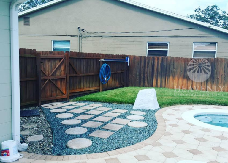 Stone design and walkway backyard
